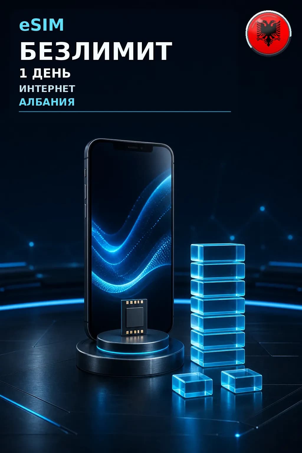 eSIM Албания — БЕЗЛИМИТ, 1 день — интернет