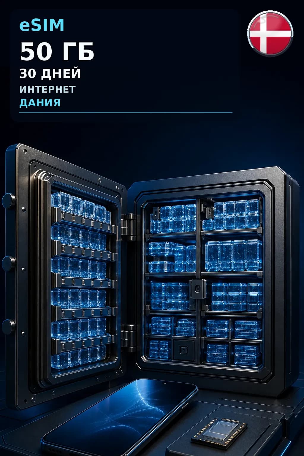 eSIM Дания — 50 ГБ, 30 дней — интернет