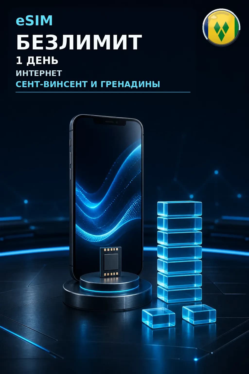 eSIM Сент-Винсент и Гренадины — БЕЗЛИМИТ, 1 день — интернет