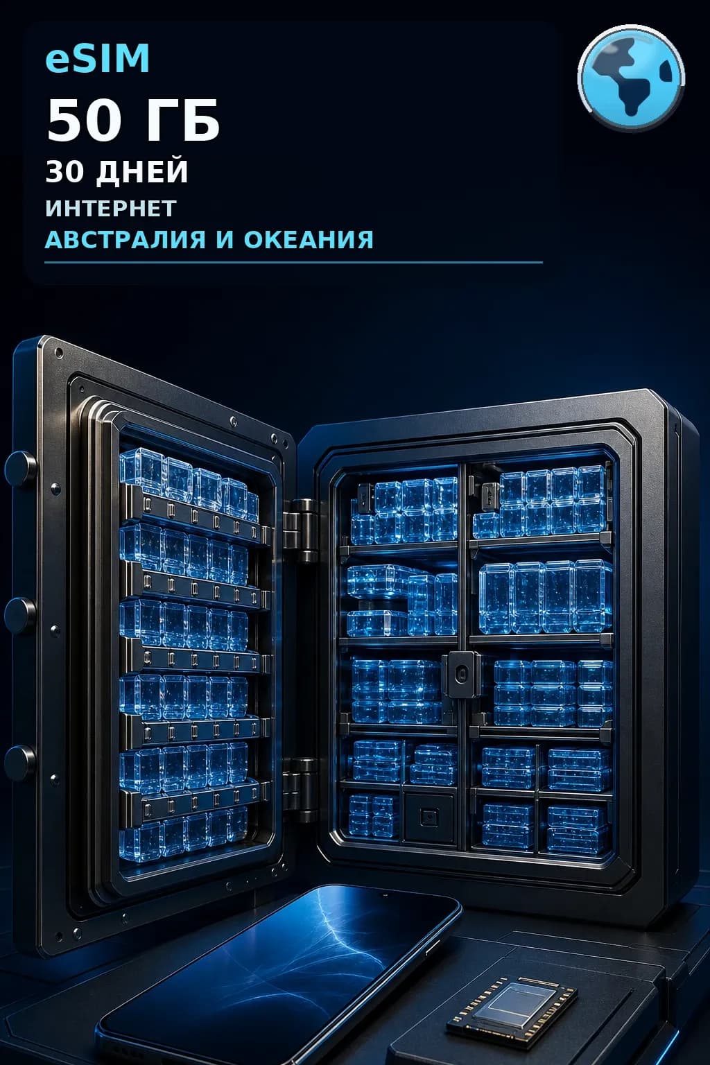 eSIM Австралия и Океания — 50 ГБ, 30 дней — интернет