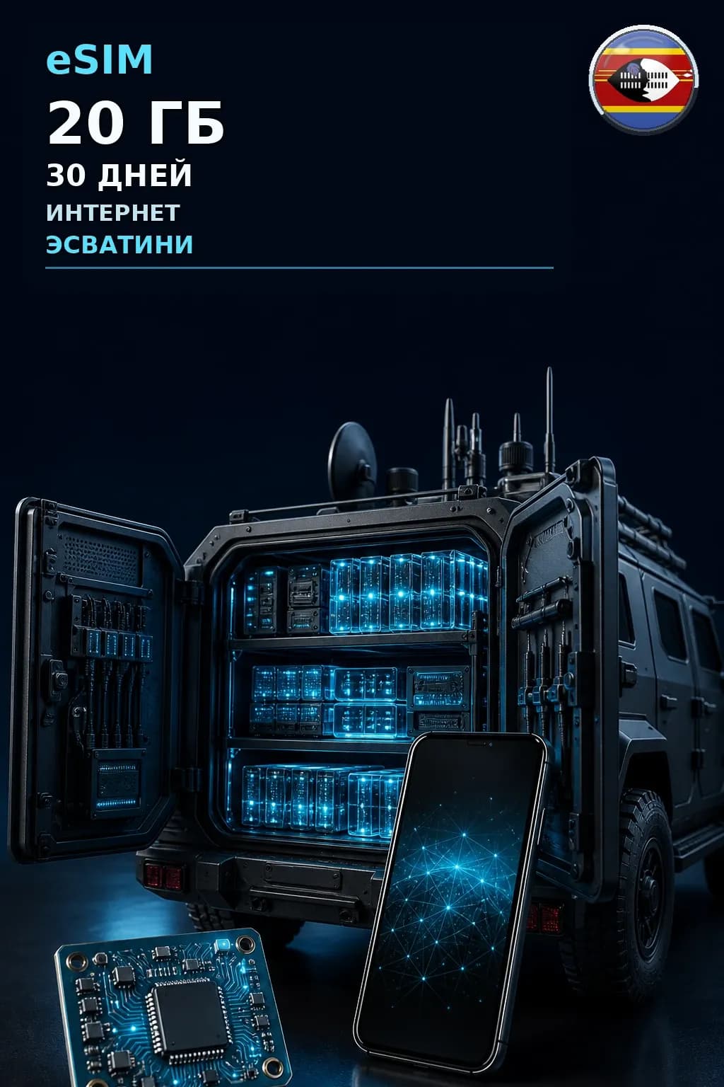 eSIM Эсватини — 20 ГБ, 30 дней — интернет