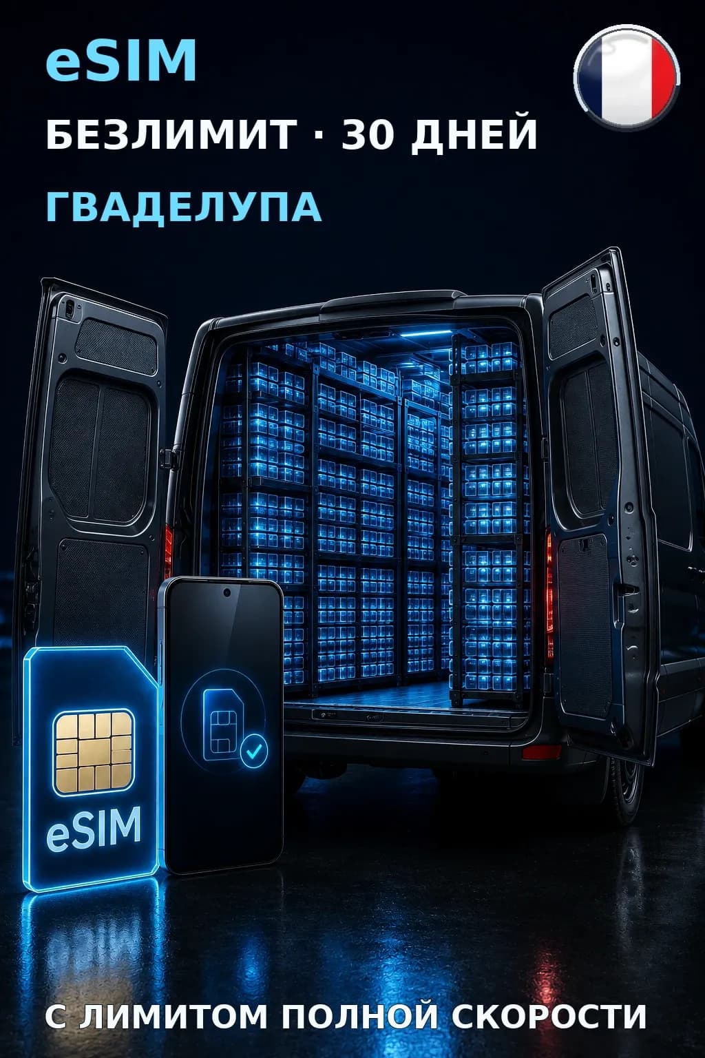 eSIM Гваделупа — БЕЗЛИМИТ, 30 дней — интернет