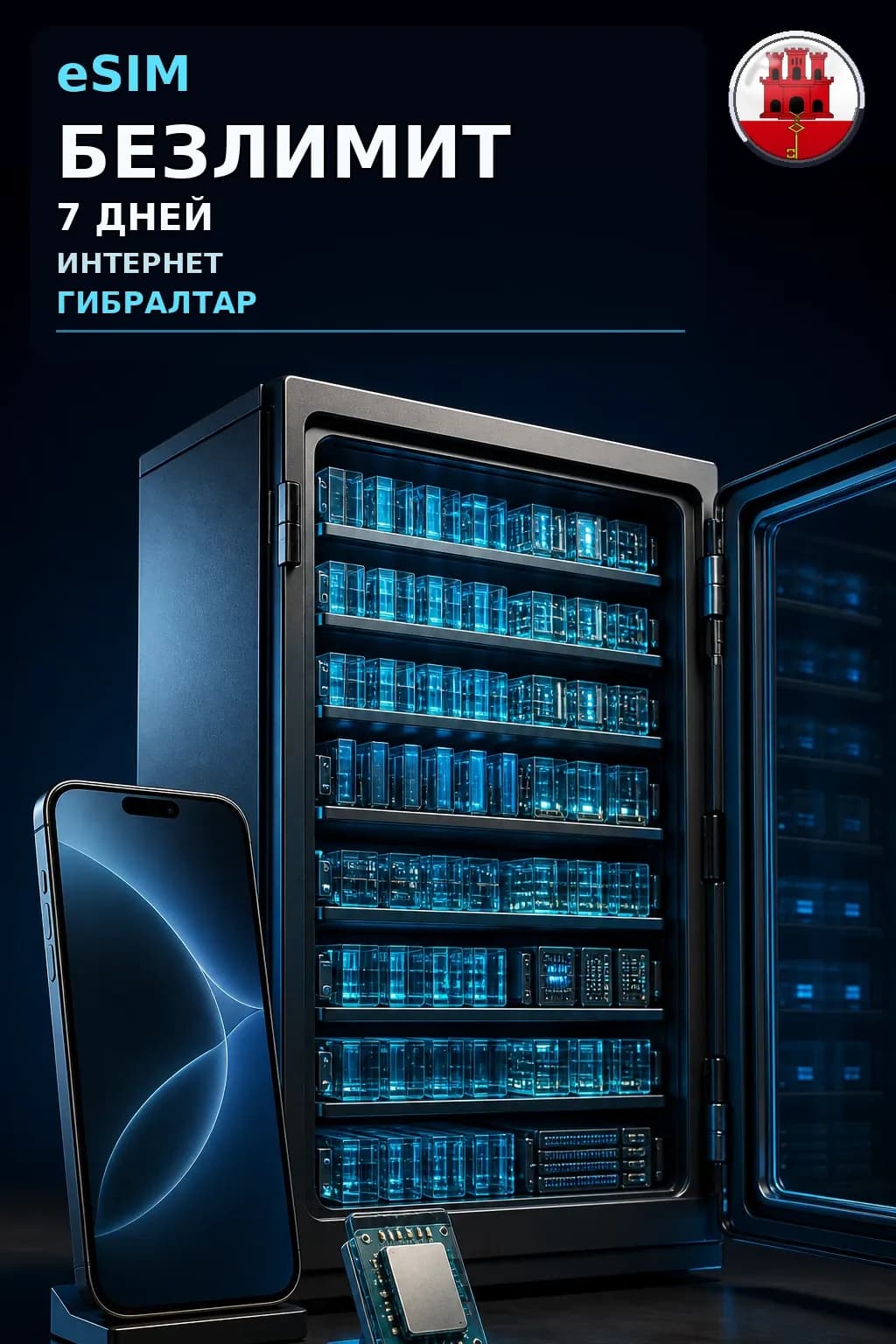 eSIM Гибралтар — БЕЗЛИМИТ, 7 дней — интернет