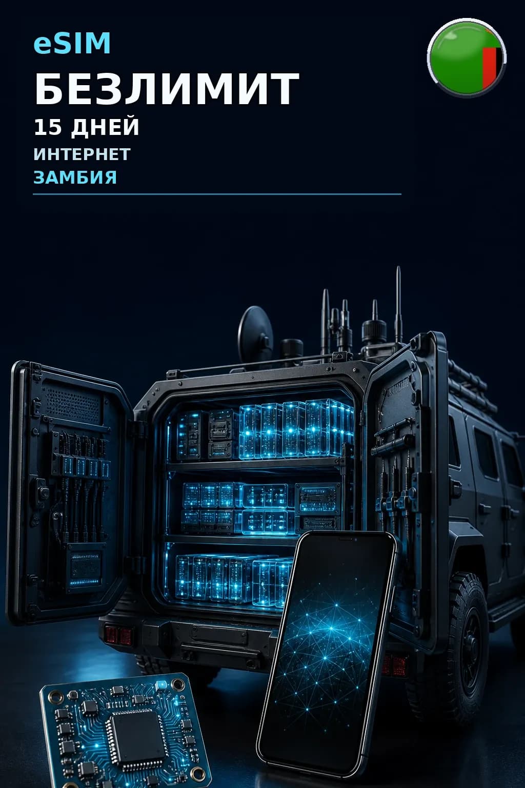 eSIM Замбия — БЕЗЛИМИТ, 15 дней — интернет