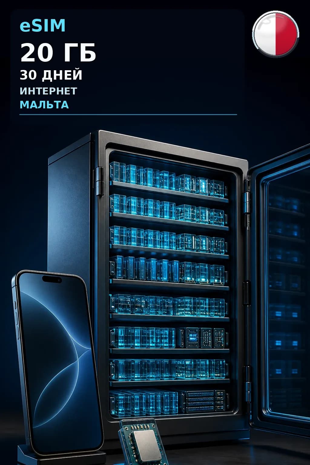 eSIM Мальта — 20 ГБ, 30 дней — интернет