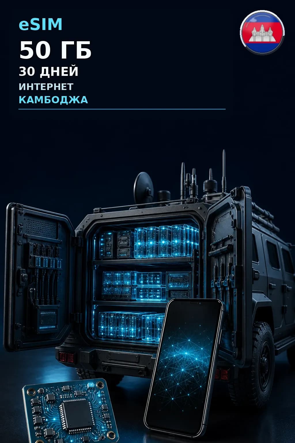 eSIM Камбоджа — 50 ГБ, 30 дней — интернет