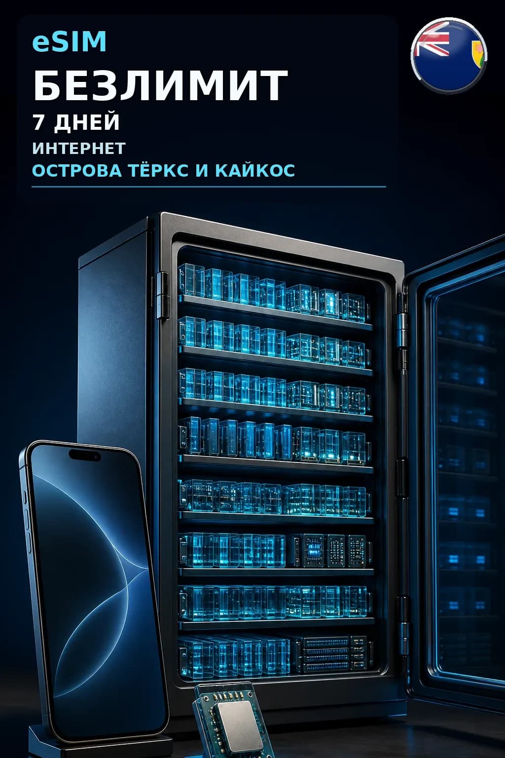 eSIM Острова Тёркс и Кайкос — БЕЗЛИМИТ, 7 дней — интернет