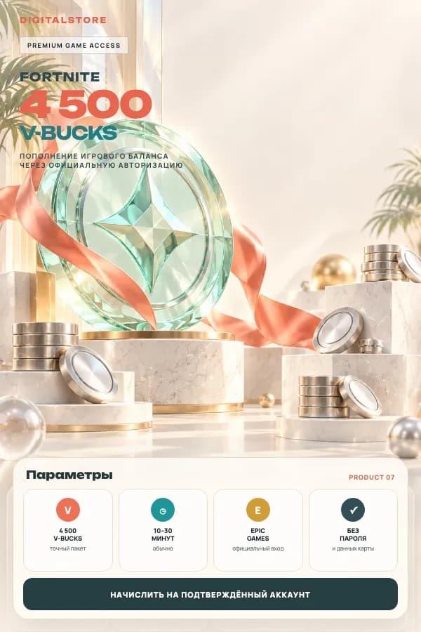 Быстрое начисление 4 500 V-Bucks через Epic