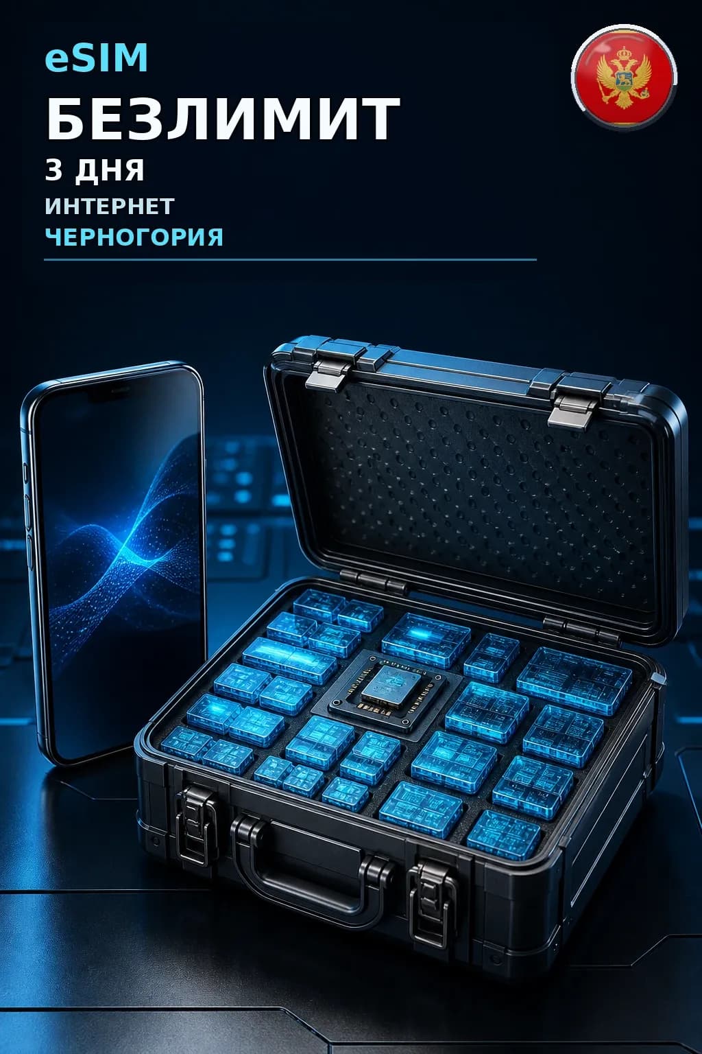 eSIM Черногория — БЕЗЛИМИТ, 3 дня — интернет