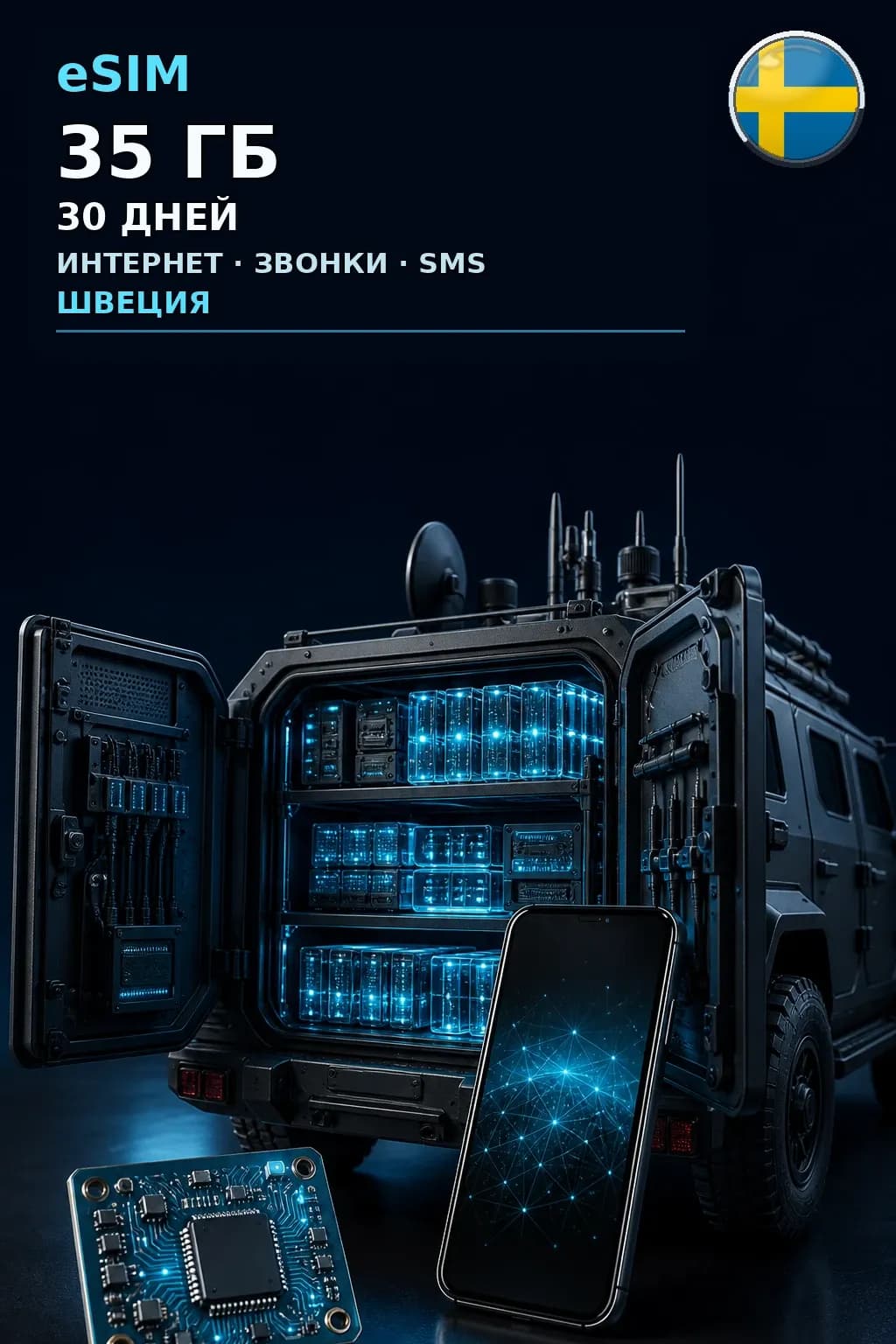 eSIM Швеция — 35 ГБ, 30 дней — интернет, звонки и SMS