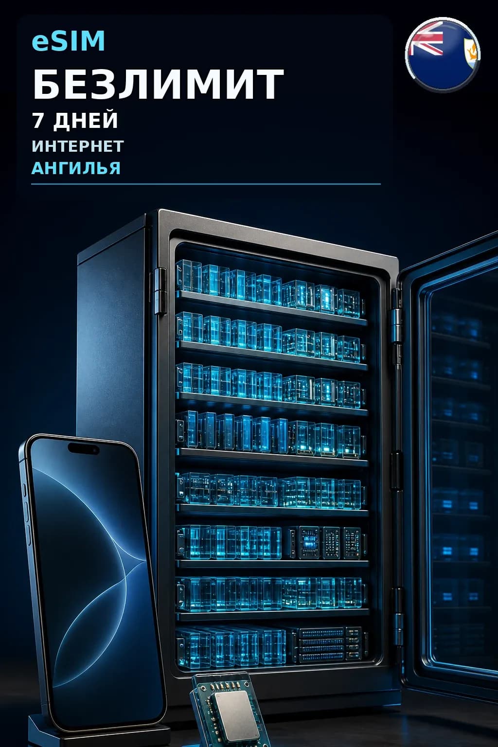eSIM Ангилья — БЕЗЛИМИТ, 7 дней — интернет