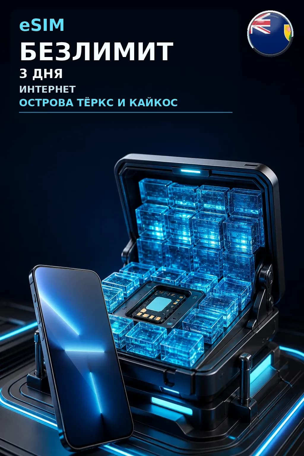 eSIM Острова Тёркс и Кайкос — БЕЗЛИМИТ, 3 дня — интернет