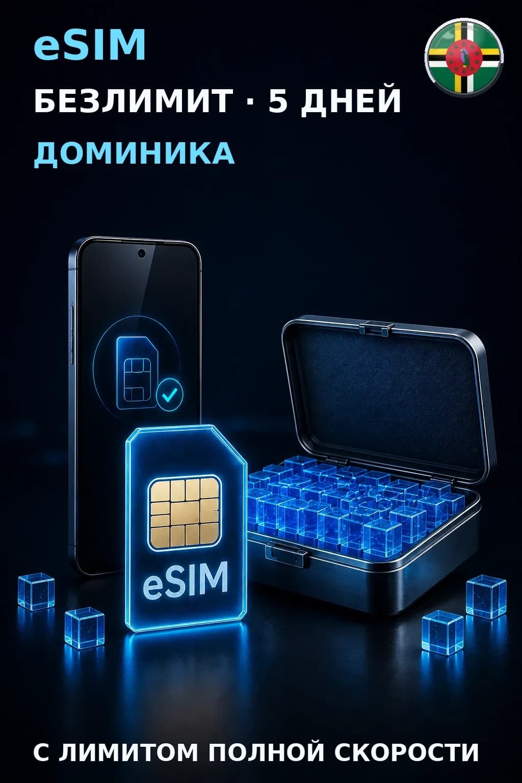eSIM Доминика — БЕЗЛИМИТ, 5 дней — интернет