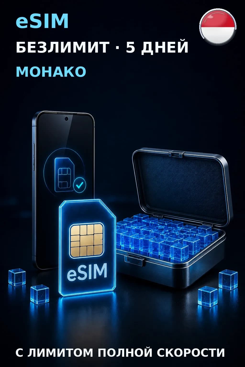 eSIM Монако — БЕЗЛИМИТ, 5 дней — интернет