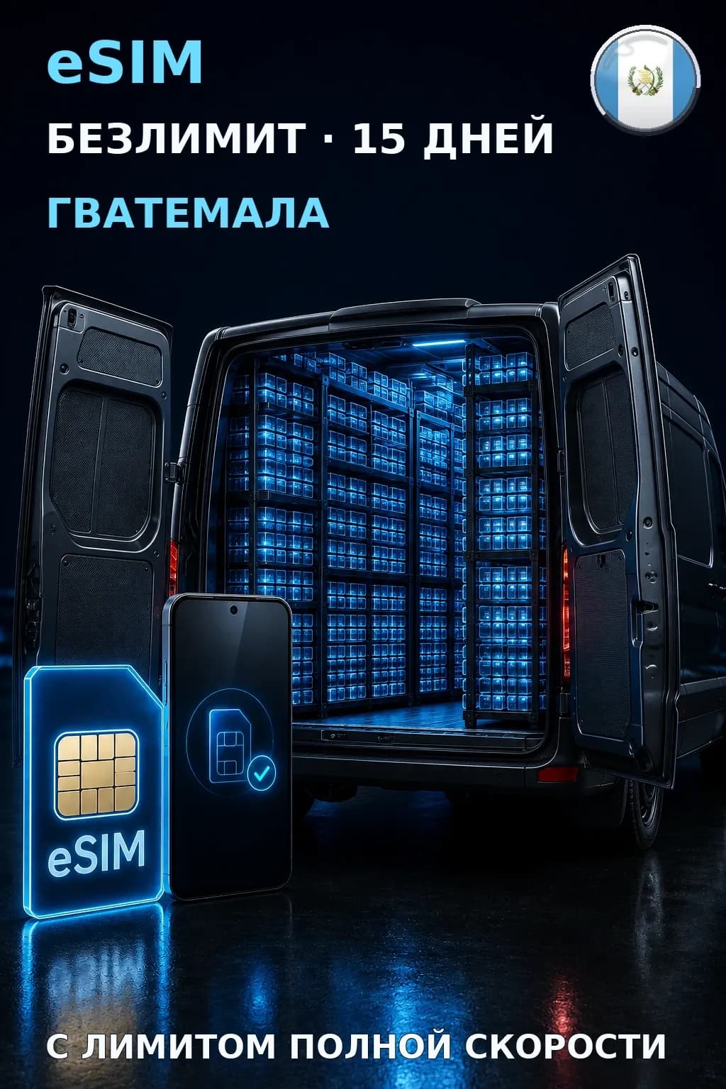 eSIM Гватемала — БЕЗЛИМИТ, 15 дней — интернет