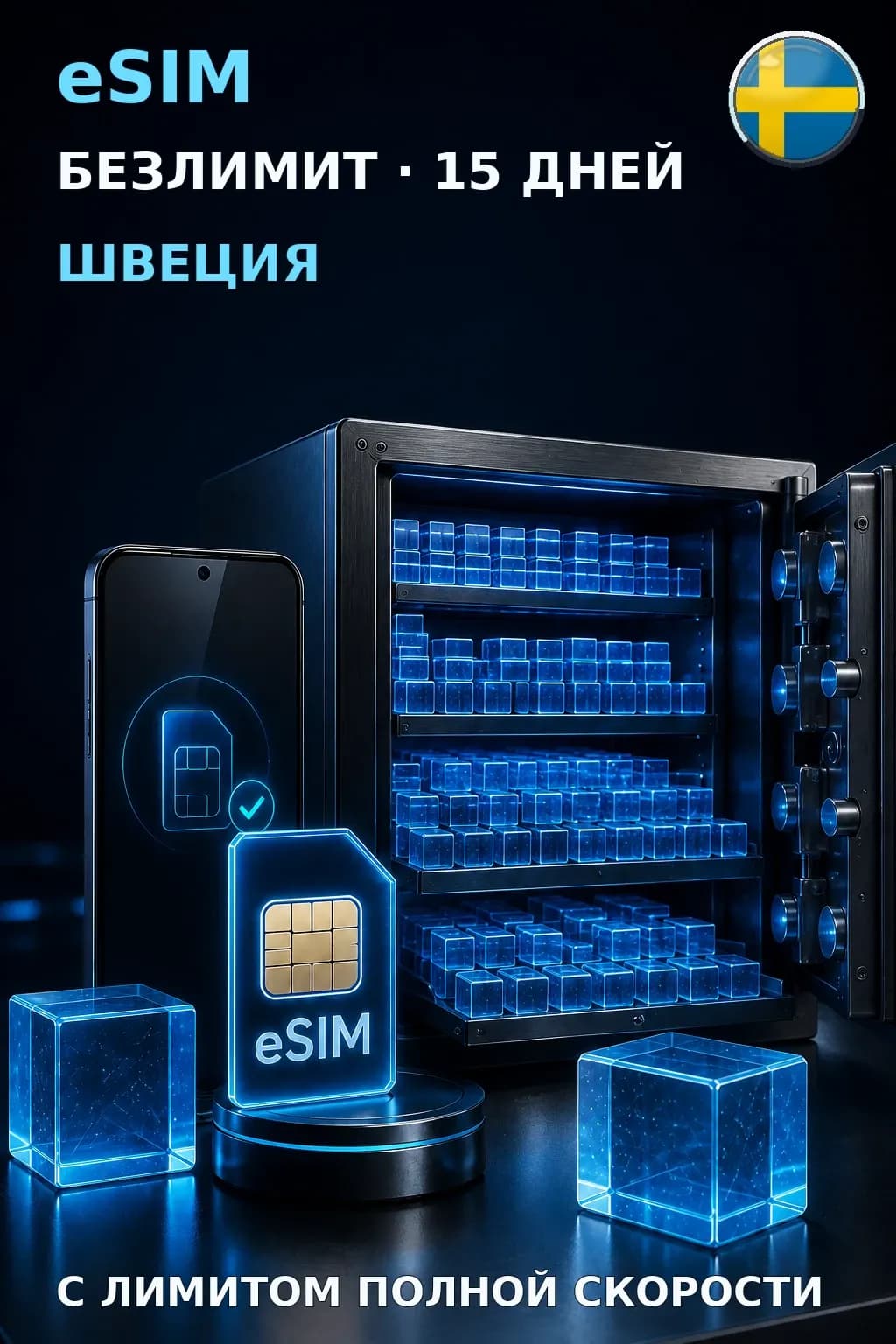 eSIM Швеция — БЕЗЛИМИТ, 15 дней — интернет