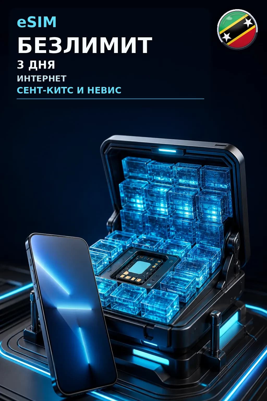 eSIM Сент-Китс и Невис — БЕЗЛИМИТ, 3 дня — интернет