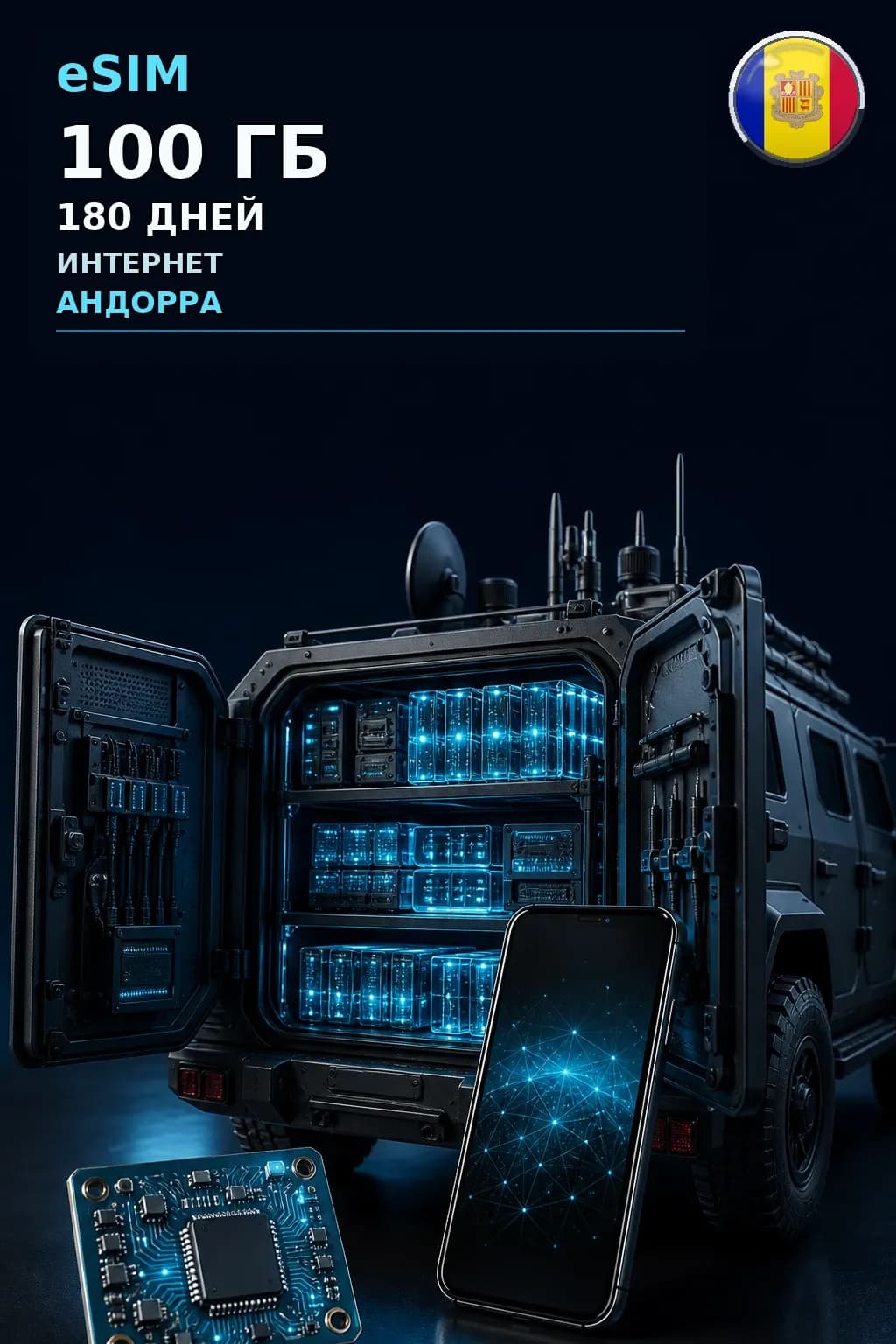 eSIM Андорра — 100 ГБ, 180 дней — интернет