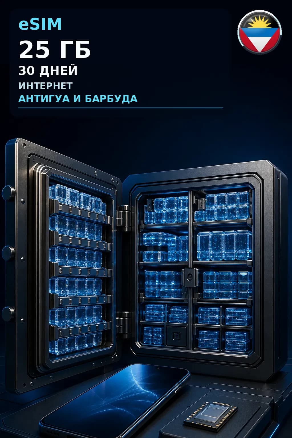 eSIM Антигуа и Барбуда — 25 ГБ, 30 дней — интернет