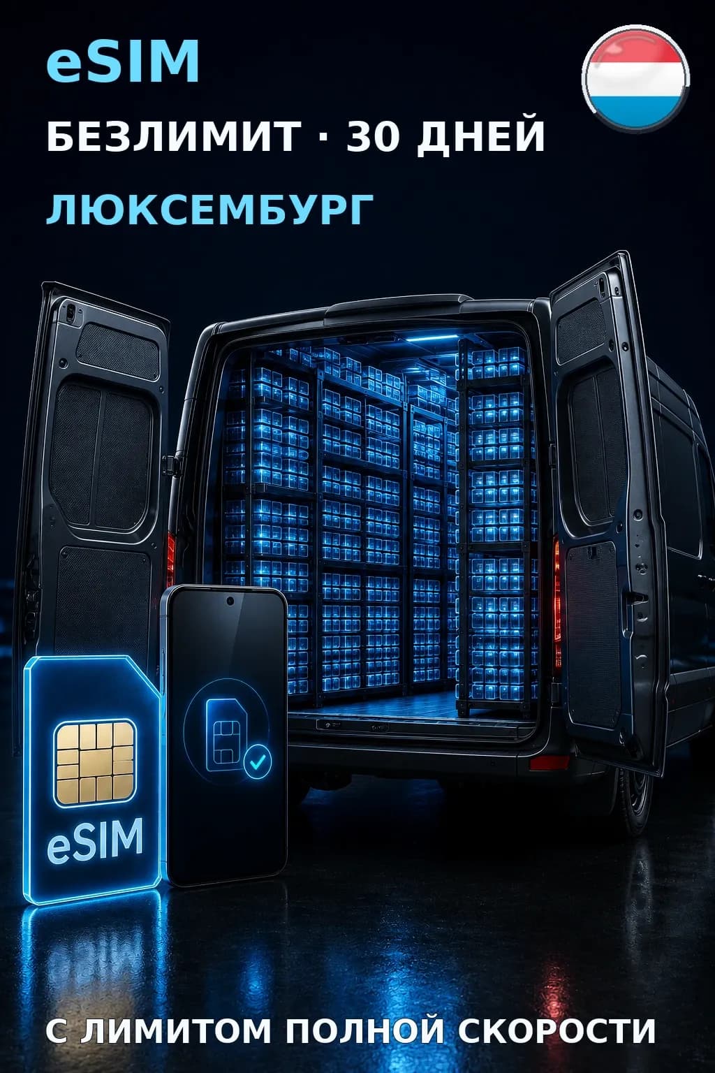 eSIM Люксембург — БЕЗЛИМИТ, 30 дней — интернет