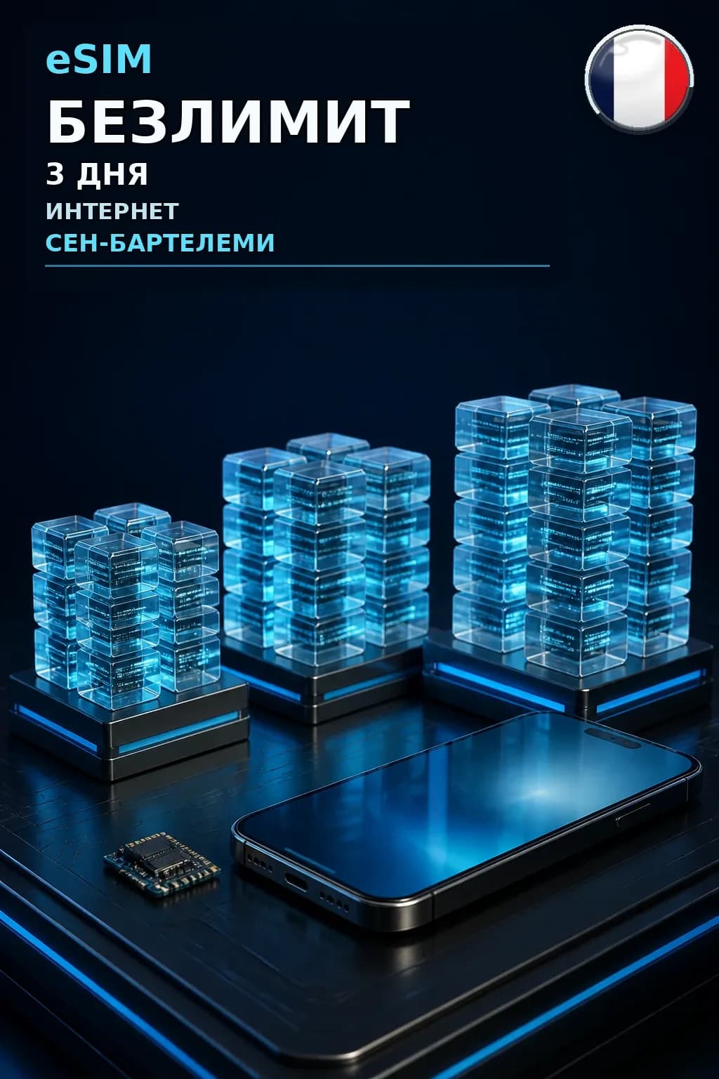 eSIM Сен-Бартелеми — БЕЗЛИМИТ, 3 дня — интернет
