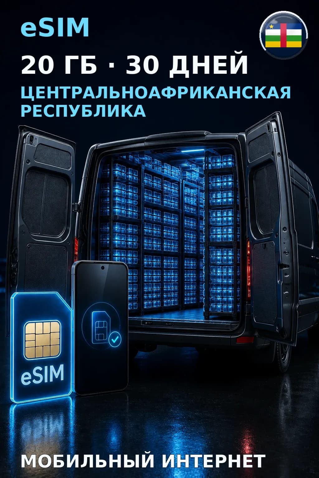eSIM Центральноафриканская Республика — 20 ГБ, 30 дней — интернет