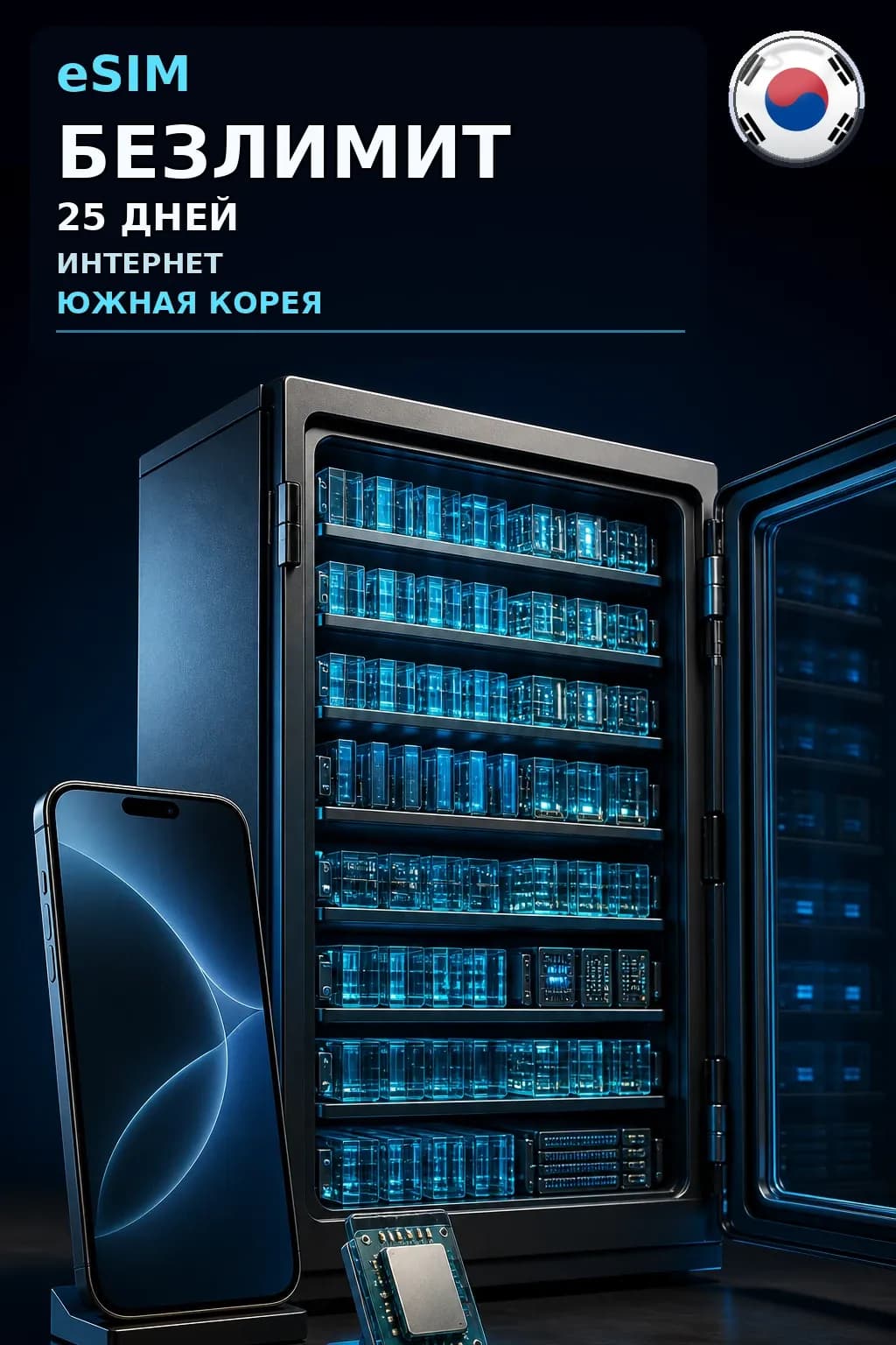 eSIM Южная Корея — БЕЗЛИМИТ, 25 дней — интернет