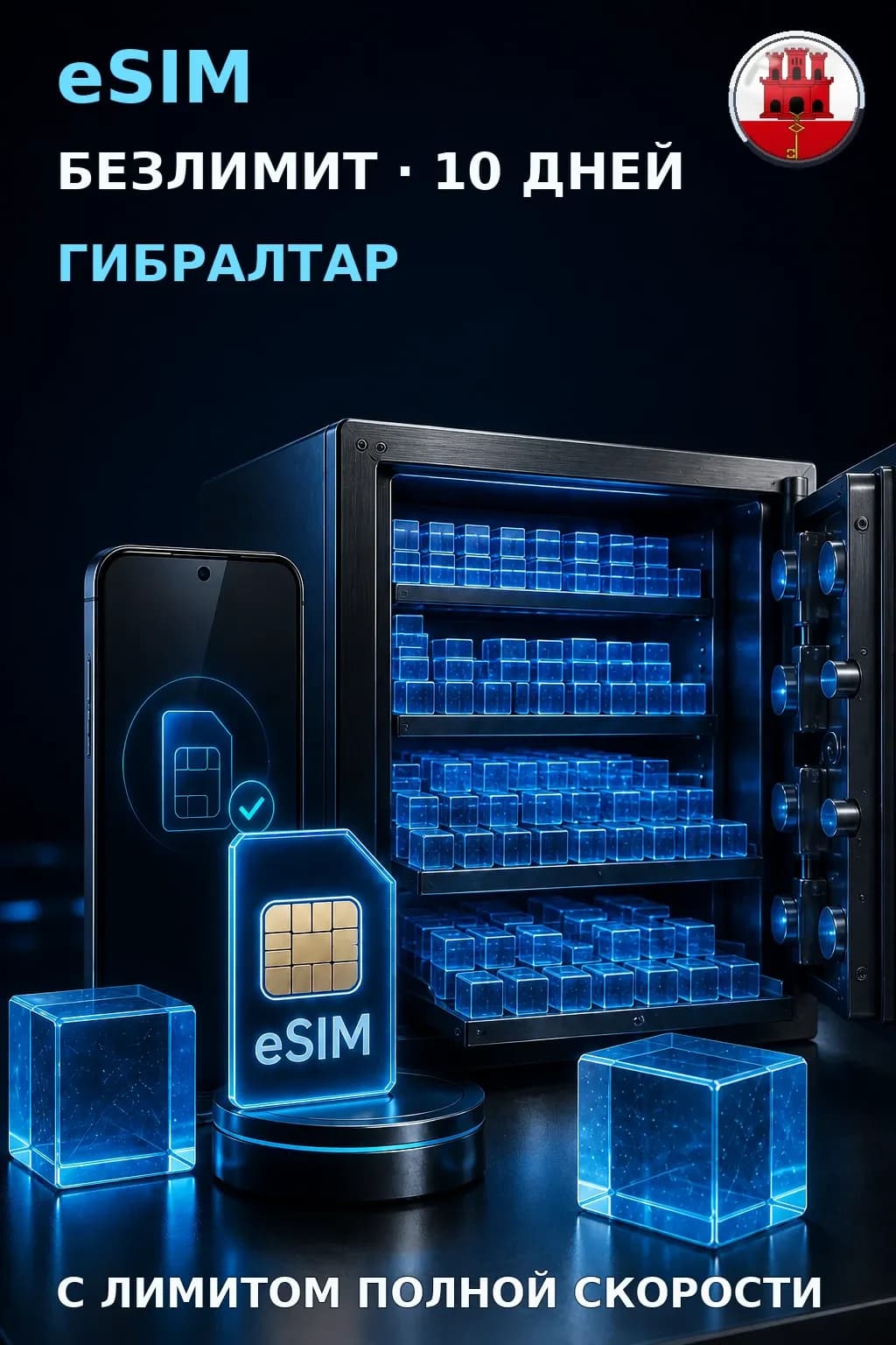 eSIM Гибралтар — БЕЗЛИМИТ, 10 дней — интернет