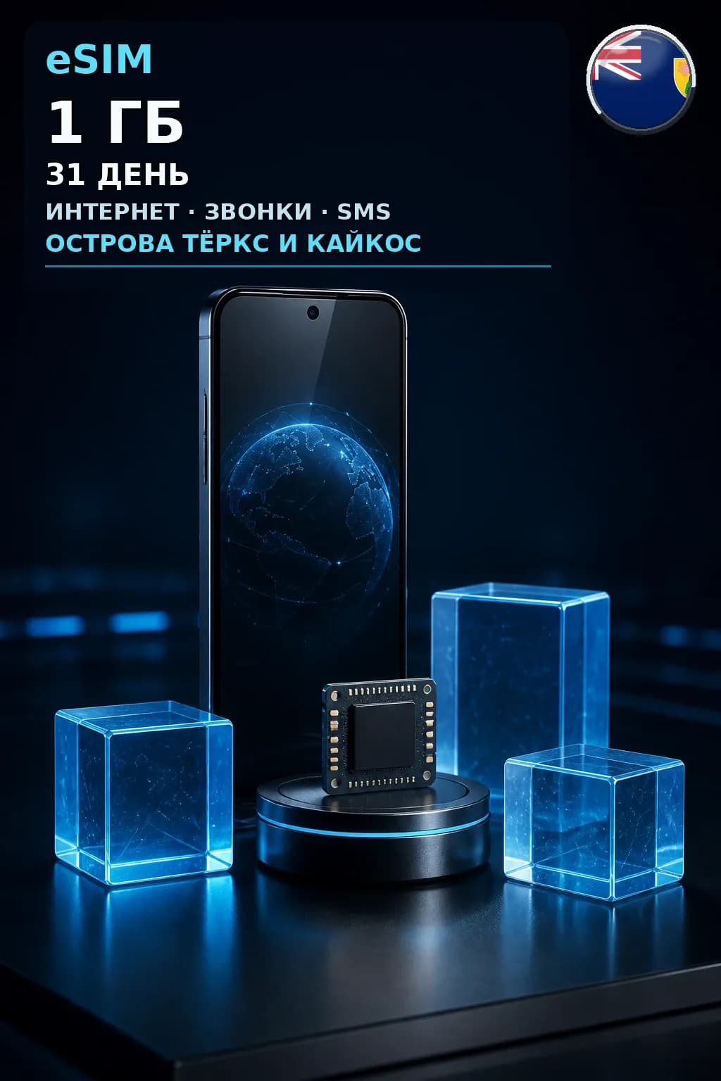 eSIM Тёркс и Кайкос — 1 ГБ, 31 день — интернет+звонки+SMS