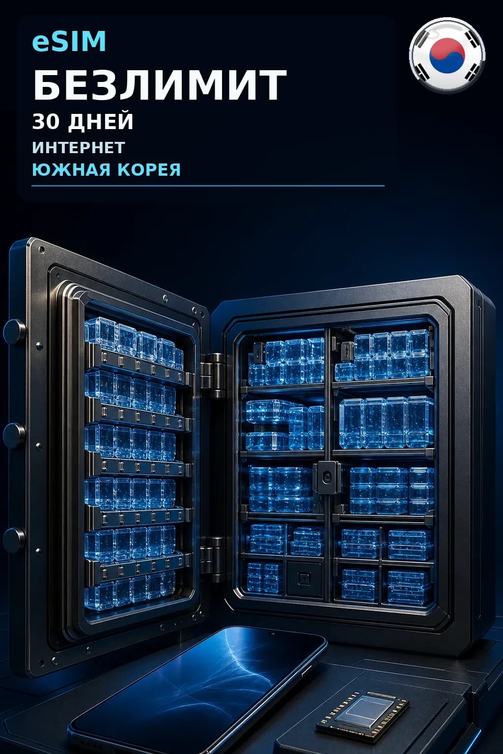 eSIM Южная Корея — БЕЗЛИМИТ, 30 дней — интернет