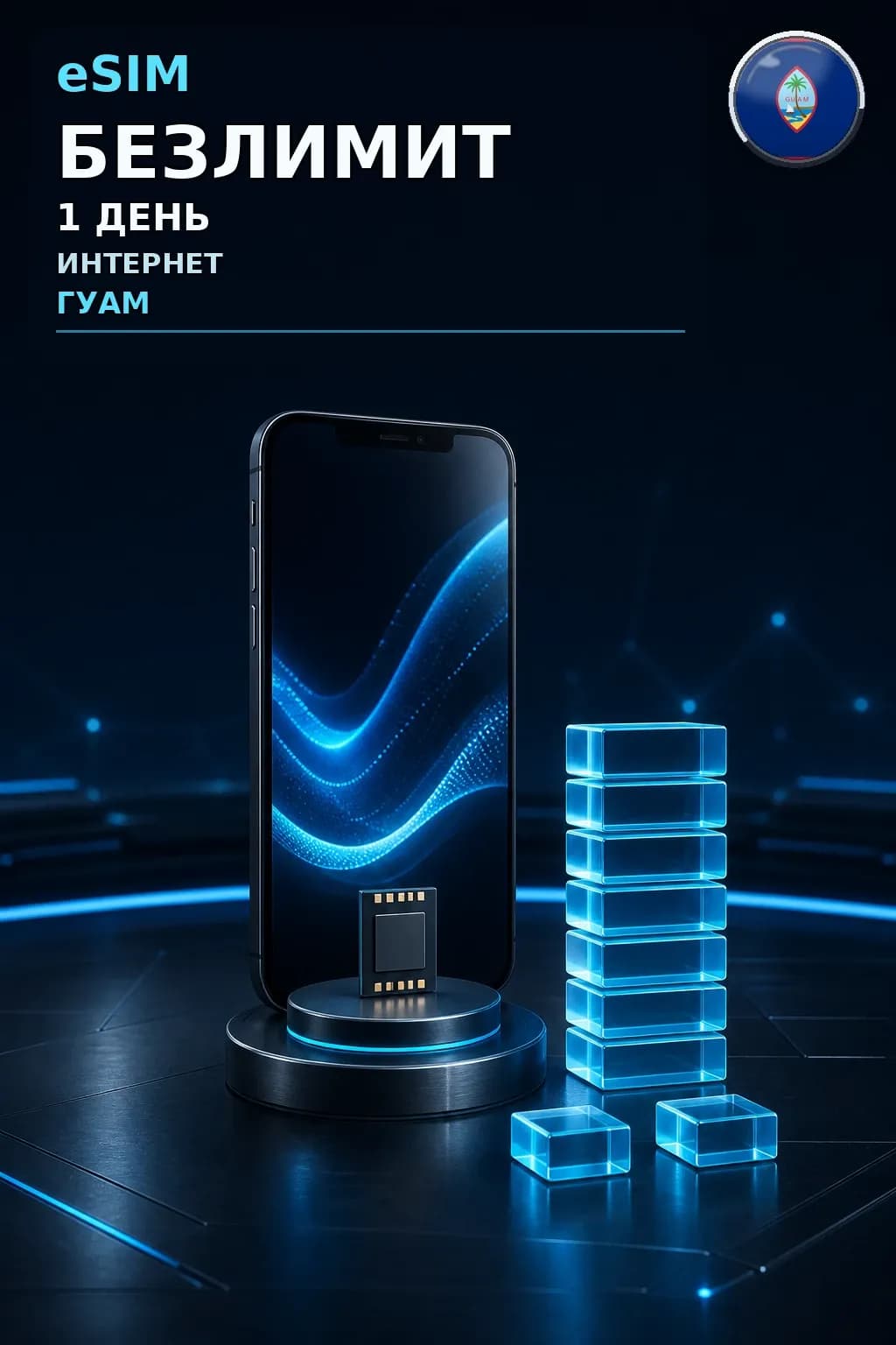 eSIM Гуам — БЕЗЛИМИТ, 1 день — интернет