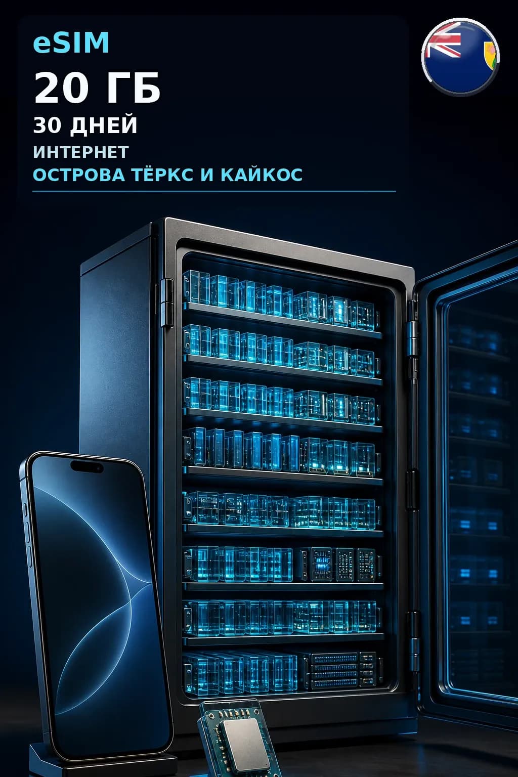 eSIM Острова Тёркс и Кайкос — 20 ГБ, 30 дней — интернет